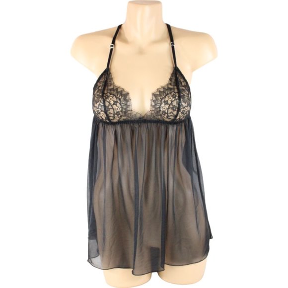 Victoria's Secret Negligee Black Size Small Baby Doll Top Sheer Sleep Top N123 - Picture 2 of 9